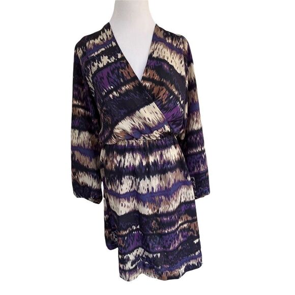 Amour Vert Karen Surplice Plum Ikat Print Dress M - Picture 2 of 7